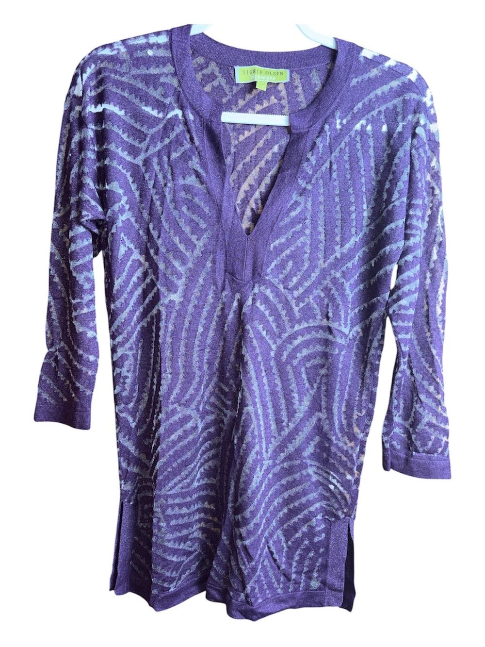 Sigrid Olsen Tunic Purple Sheer Mesh Ladies M